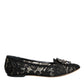 Dolce & Gabbana Black Lace Crystal Ballet Flats Loafer Shoes