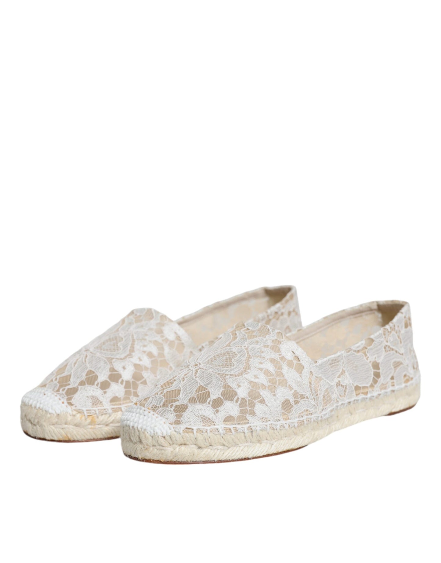 Dolce & Gabbana White Lace Viscose Espadrilles Flats Shoes