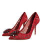 Dolce & Gabbana Red Taormina Lace Crystal Heels Pumps Shoes