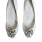 Dolce & Gabbana White Crystals Peep Toe Satin Pumps Shoes