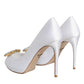 Dolce & Gabbana White Crystals Peep Toe Satin Pumps Shoes