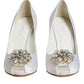 Dolce & Gabbana White Crystals Peep Toe Satin Pumps Shoes