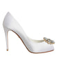 Dolce & Gabbana White Crystals Peep Toe Satin Pumps Shoes