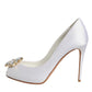 Dolce & Gabbana White Crystals Peep Toe Satin Pumps Shoes