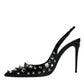 Dolce & Gabbana Black Leather Crystal Stud Slingback Shoes