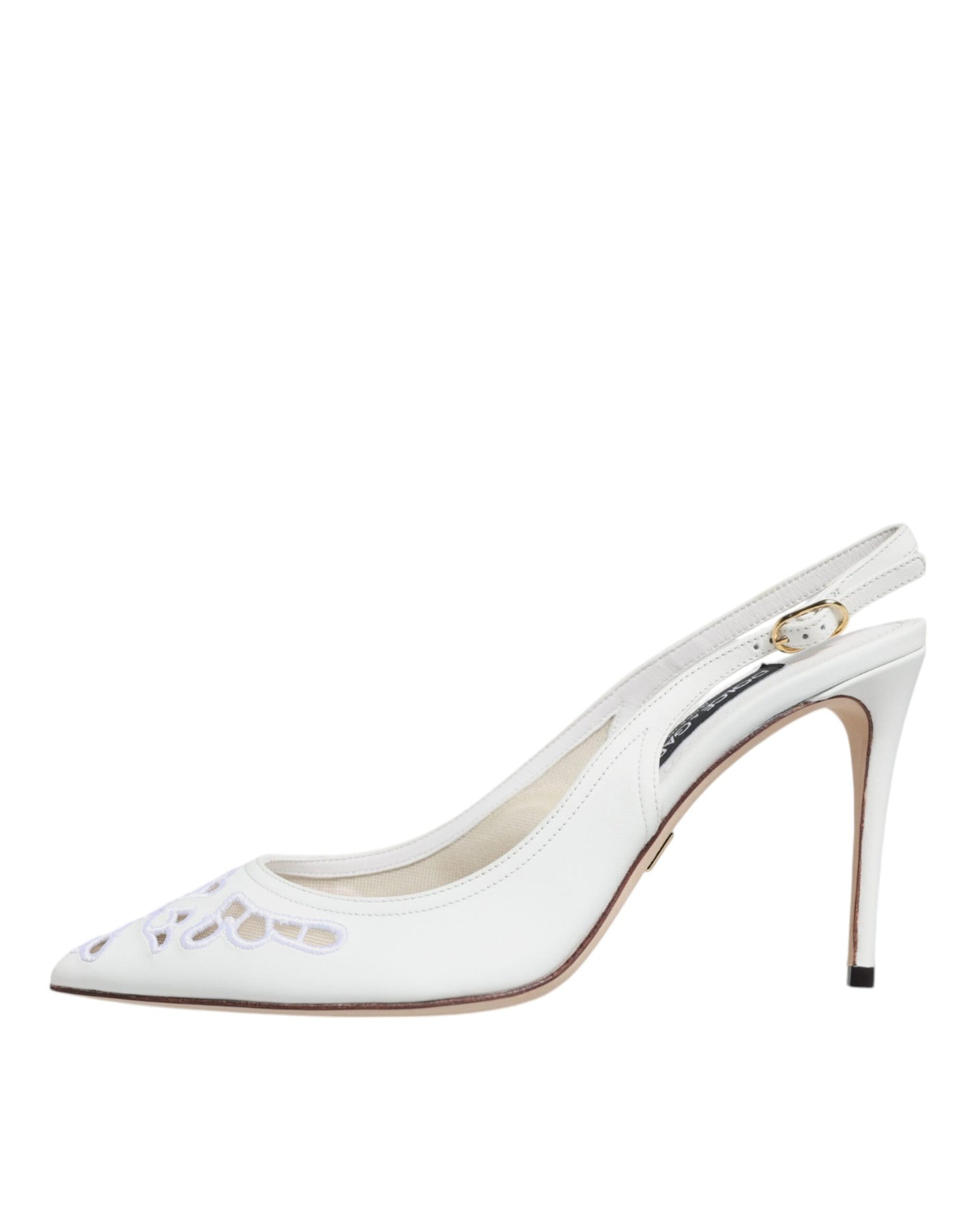 Dolce & Gabbana White Leather Stiletto Heels Slingback Shoes