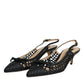 Dolce & Gabbana Black Leather Woven Heels Slingback Shoes