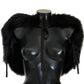 Dolce & Gabbana Elegant Black Silver Fox Fur Wrap Scarf