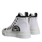 Dolce & Gabbana White Black Canvas Logo Mid Top Sneakers Shoes