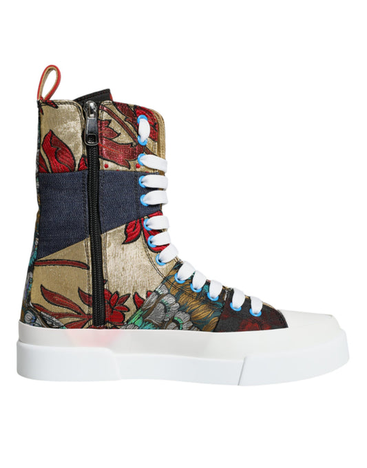 Dolce & Gabbana Multicolor Patchwork Logo High Top Sneakers Shoes