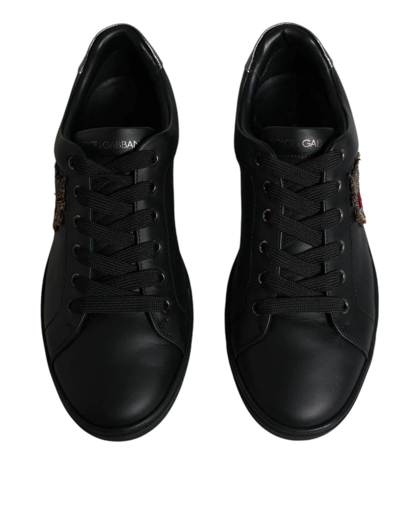 Dolce & Gabbana Black Leather Heart Embellished Sneakers Shoes