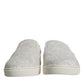 Dolce & Gabbana White Leather Lace Slip On Loafers Shoes