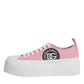 Dolce & Gabbana Pink White Canvas Logo Low Top Sneakers Shoes