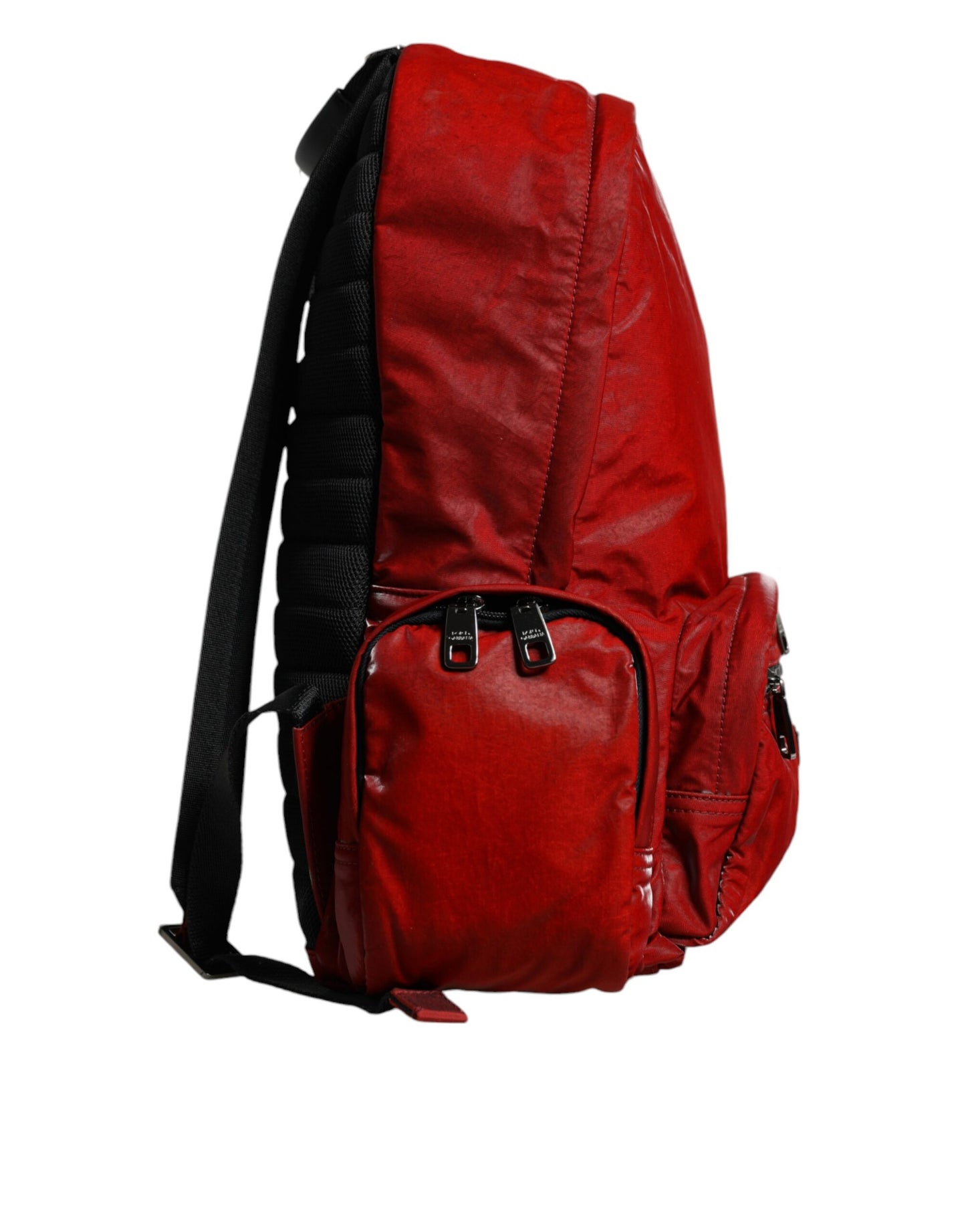 Dolce & Gabbana Red Patent Leather Logo Plaque Backpack Bag