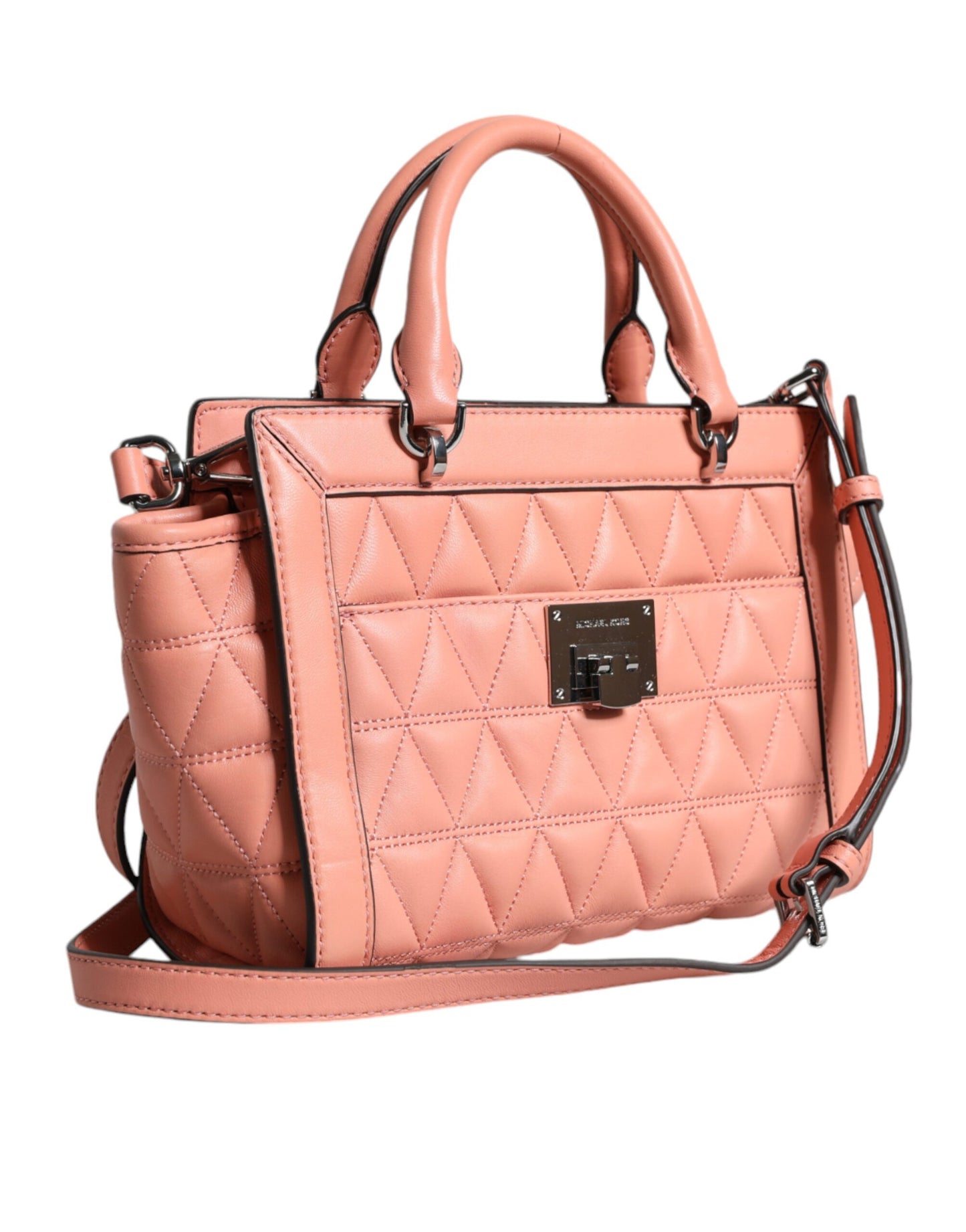 Michael Kors Peach Quilted Leather Logo Crossbody VIVIANNE Messenger Bag