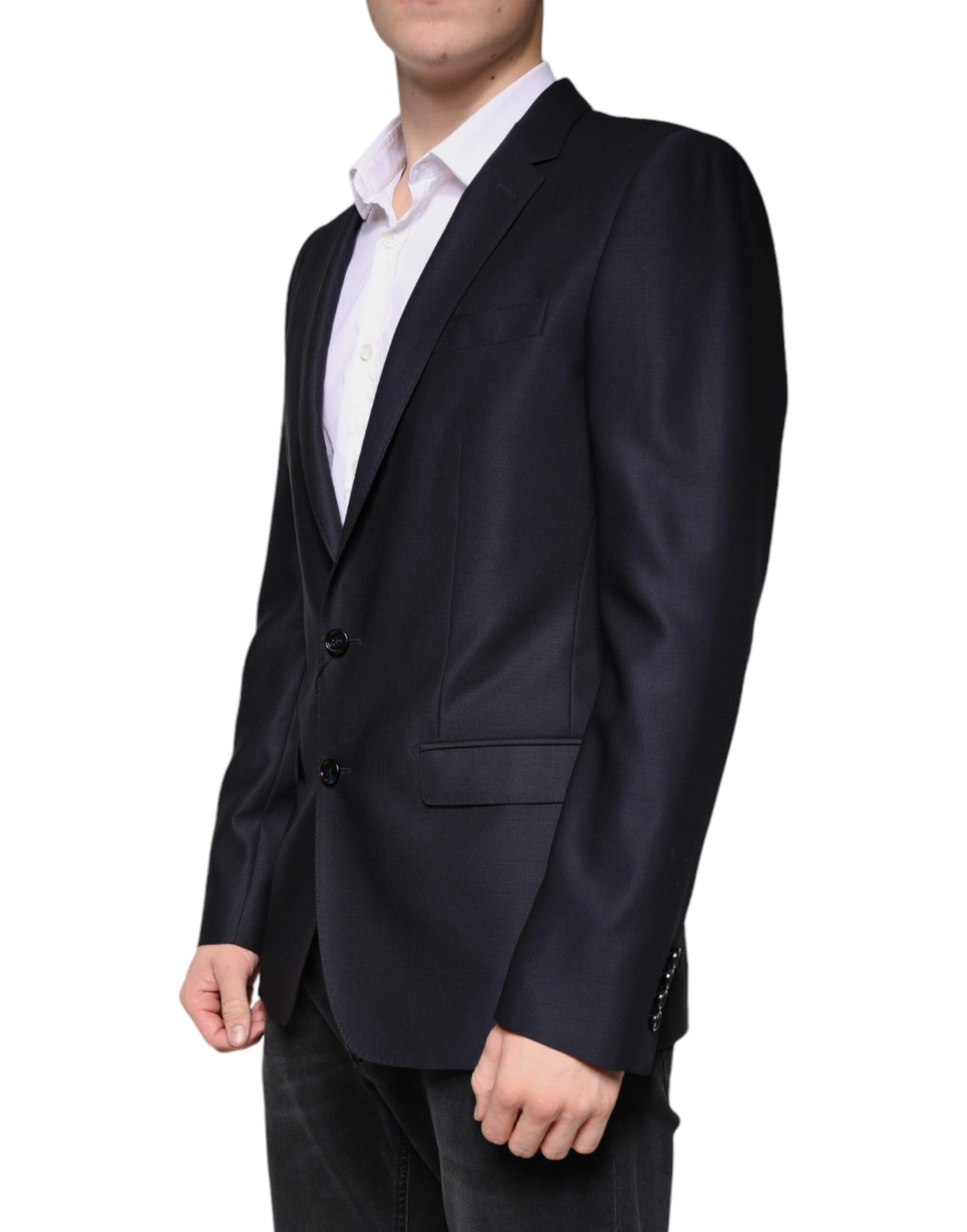 Dolce & Gabbana Black Wool Single Breasted Dress Coat Blazer