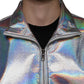 Dolce & Gabbana Silver Iridescent Full Zip Men Bomber Jacket