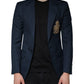 Dolce & Gabbana Blue Wool Logo Single Breasted Coat Blazer