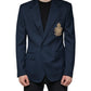 Dolce & Gabbana Blue Wool Logo Single Breasted Coat Blazer