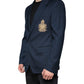 Dolce & Gabbana Blue Wool Logo Single Breasted Coat Blazer