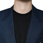 Dolce & Gabbana Blue Wool Logo Single Breasted Coat Blazer