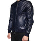 Dolce & Gabbana Blue Lambskin Leather Full Zip Biker Jacket