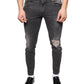 Dolce & Gabbana Black Tattered Cotton Skinny Men Denim Jeans