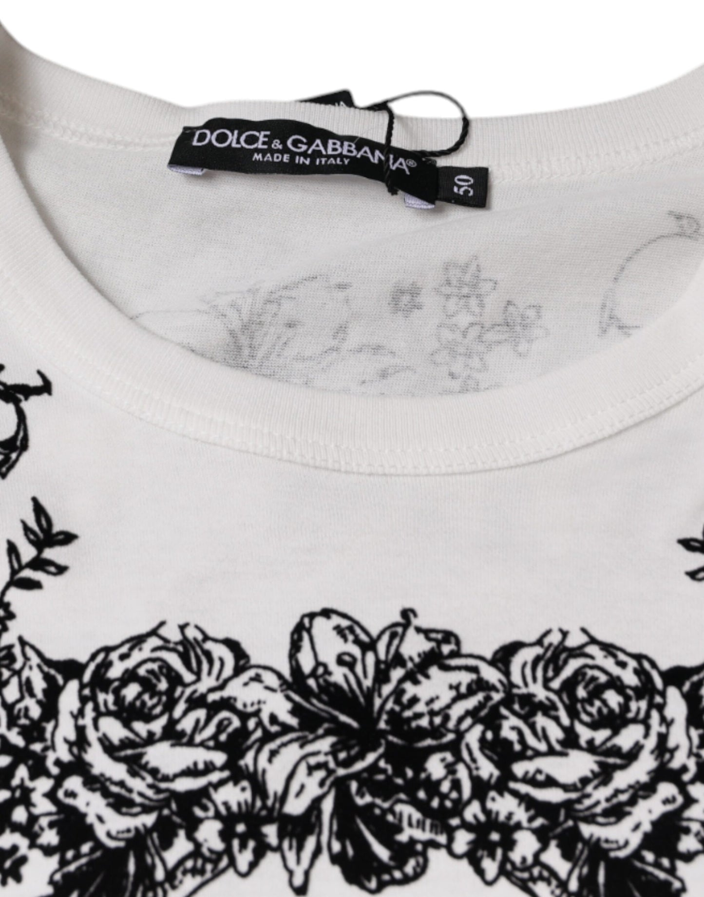 Dolce & Gabbana White DG Crown Floral Crew Neck Cotton T-shirt