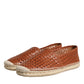 Dolce & Gabbana Maroon Woven Leather Men Espadrille Shoes