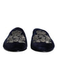 Dolce & Gabbana Black Velvet DG Crown Embroidery Slides Shoes