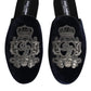 Dolce & Gabbana Black Velvet DG Crown Embroidery Slides Shoes