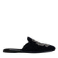 Dolce & Gabbana Black Velvet DG Crown Embroidery Slides Shoes