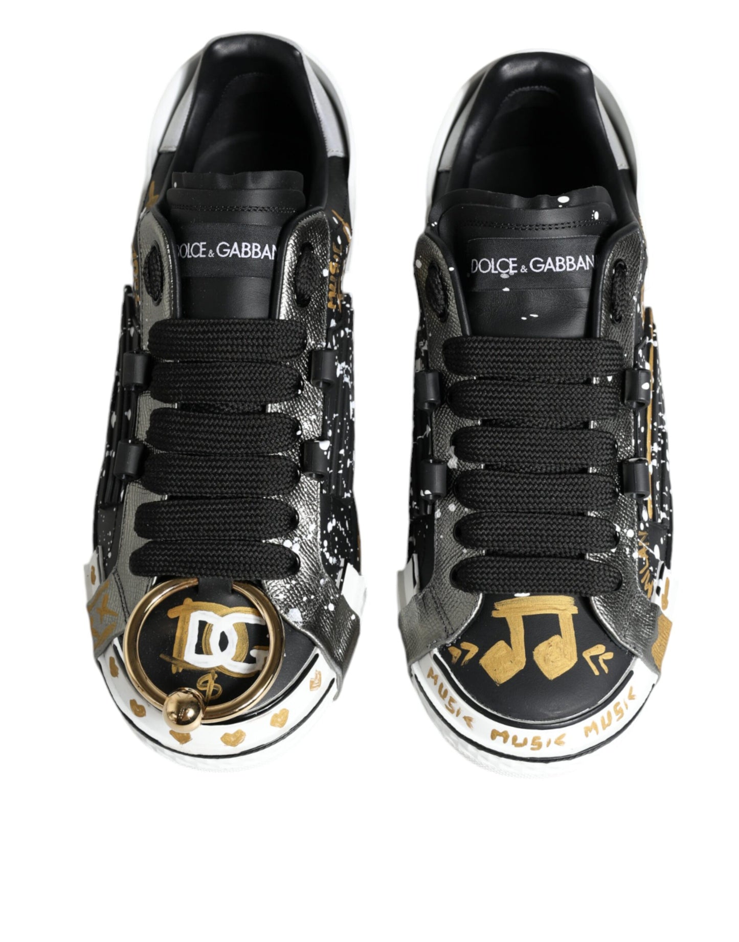 Dolce & Gabbana Black White Portofino Low Top Sneakers Shoes