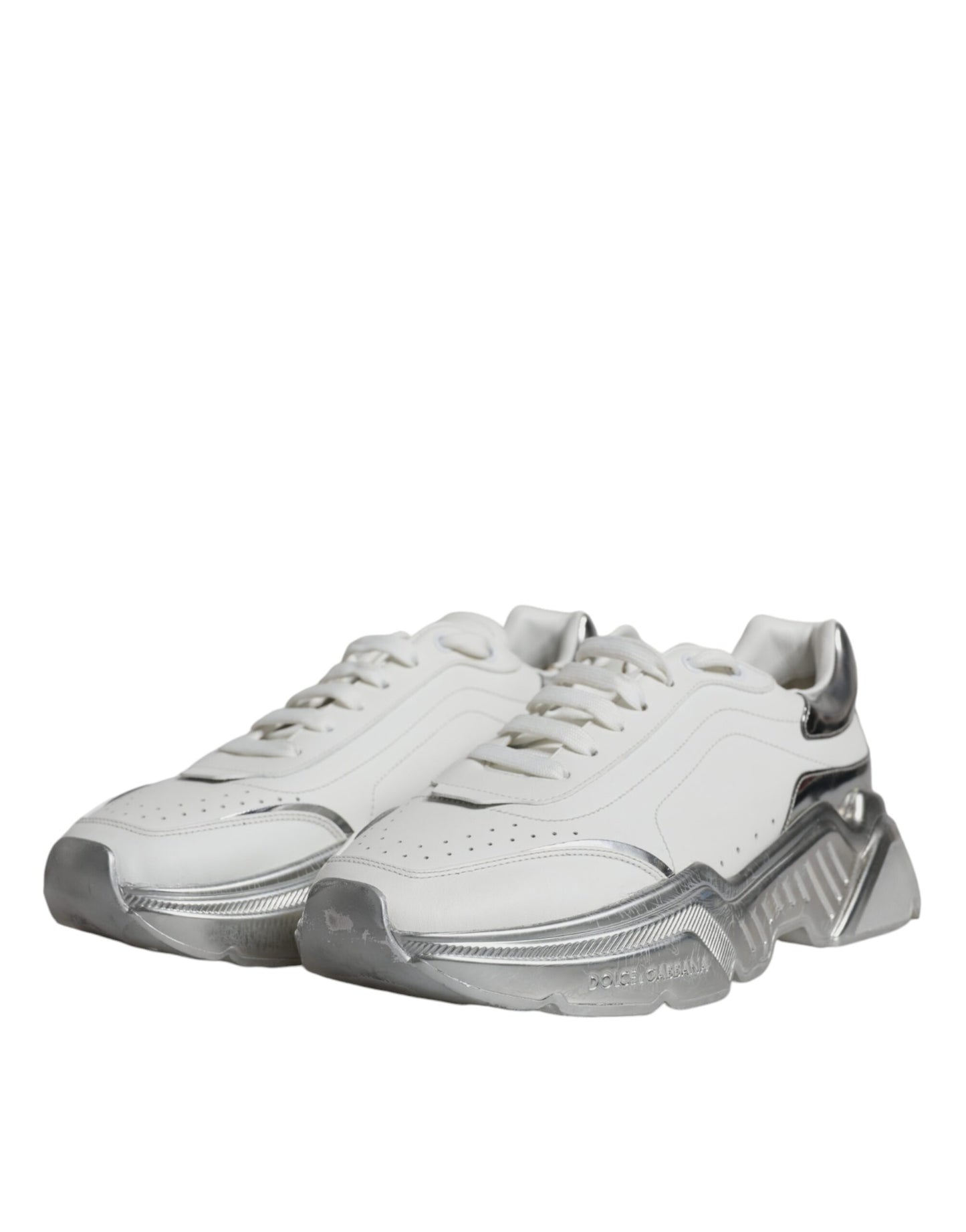 Dolce & Gabbana White Silver Daymaster Low Top Sneakers Shoes