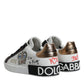 Dolce & Gabbana White Leather Crown Embellished Sneaker Shoes