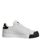 Dolce & Gabbana White Black Leather Logo Portofino Sneaker Shoes