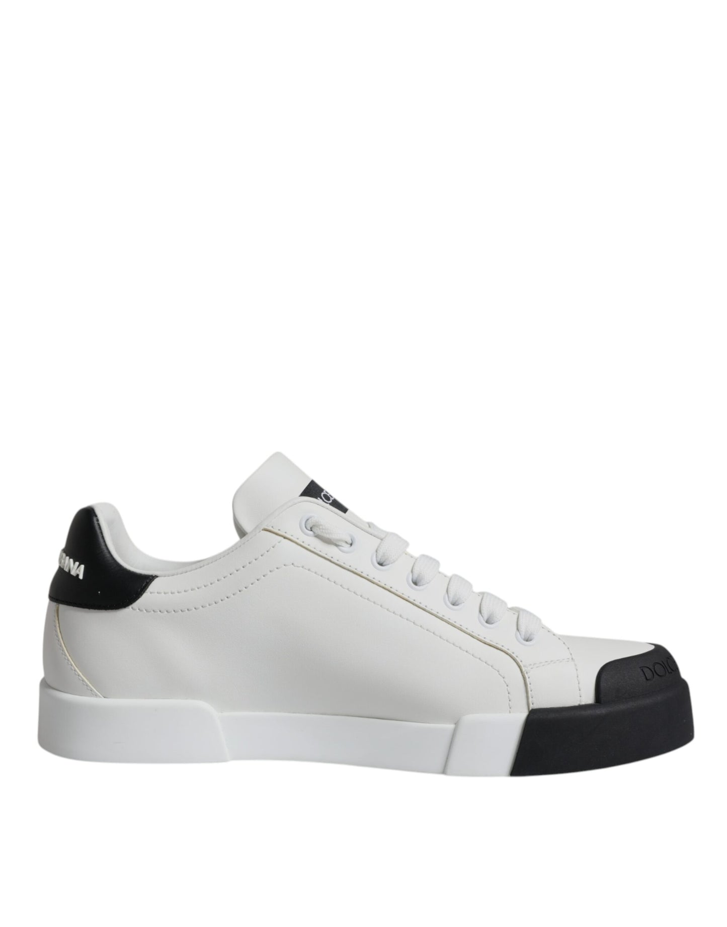 Dolce & Gabbana White Black Leather Logo Portofino Sneaker Shoes