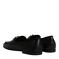 Dolce & Gabbana Black Leather Logo Slip On Loafers Shoes