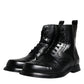 Dolce & Gabbana Black Leather Lace Up Mid Calf Boots Shoes