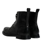 Dolce & Gabbana Black Leather Lace Up Mid Calf Boots Shoes