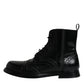 Dolce & Gabbana Black Leather Lace Up Mid Calf Boots Shoes