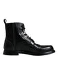 Dolce & Gabbana Black Leather Lace Up Mid Calf Boots Shoes