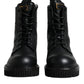 Dolce & Gabbana Black Leather Lace Up Mid Calf Boots Shoes