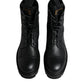 Dolce & Gabbana Black Leather Lace Up Mid Calf Boots Shoes