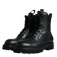 Dolce & Gabbana Black Leather Lace Up Mid Calf Boots Shoes