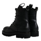 Dolce & Gabbana Black Leather Lace Up Mid Calf Boots Shoes