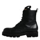 Dolce & Gabbana Black Leather Lace Up Mid Calf Boots Shoes