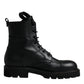 Dolce & Gabbana Black Leather Lace Up Mid Calf Boots Shoes