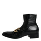 Dolce & Gabbana Black Nappa Leather Logo Ankle Boots Shoes