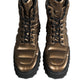 Dolce & Gabbana Bronze Padded Mid Calf Lace Up Boots Shoes